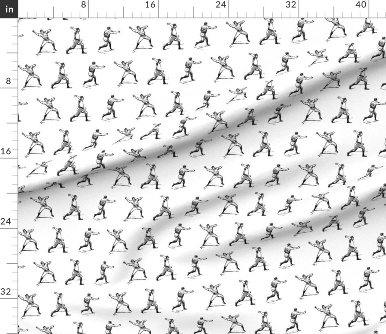 Vintage Baseball Players Sports Black White Player Ball Custom Printed Fabric by Spoonflower Various Fabrics by the Yard or Fat Quarter